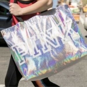 PINK iridescent, holographic, reusable tote bag